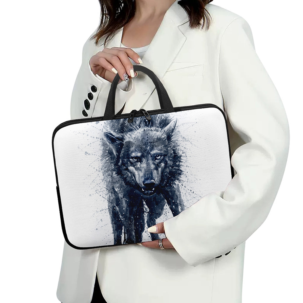 Watercolor Wolf Portrait Print Laptop Sleeve With Handle