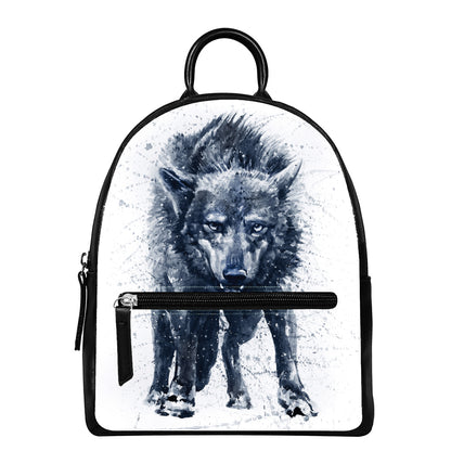 Watercolor Wolf Portrait Print Leather Backpack