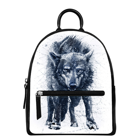 Watercolor Wolf Portrait Print Leather Backpack