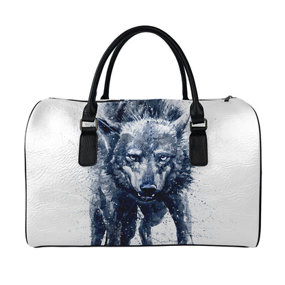 Watercolor Wolf Portrait Print Leather Duffle Bag