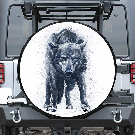 Watercolor Wolf Portrait Print Leather Spare Tire Cover