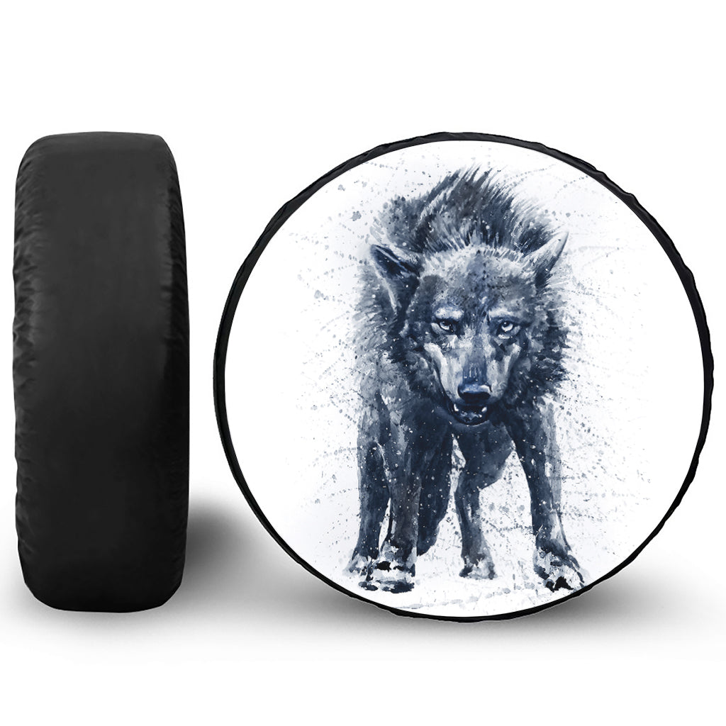 Watercolor Wolf Portrait Print Leather Spare Tire Cover
