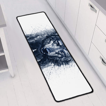 Watercolor Wolf Portrait Print Long Kitchen Mat