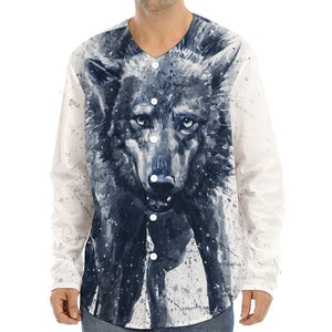 Watercolor Wolf Portrait Print Long Sleeve Baseball Jersey