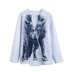 Watercolor Wolf Portrait Print Long Sleeve Short Coat