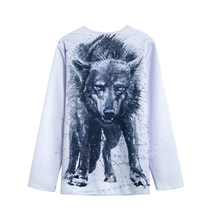 Watercolor Wolf Portrait Print Long Sleeve Short Coat