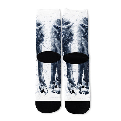 Watercolor Wolf Portrait Print Long Socks