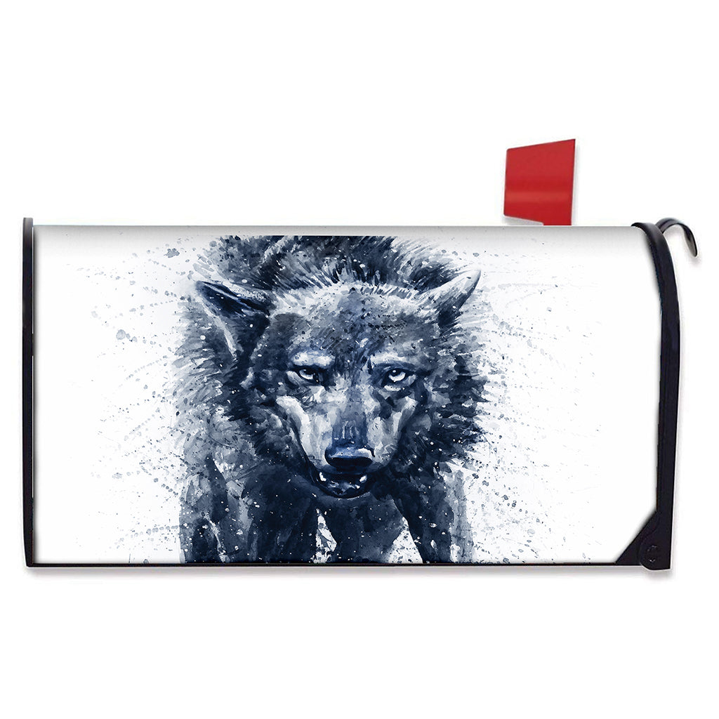 Watercolor Wolf Portrait Print Mailbox Cover