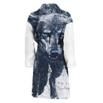 Watercolor Wolf Portrait Print Men's Bathrobe