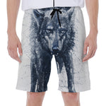 Watercolor Wolf Portrait Print Men's Beach Shorts