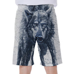 Watercolor Wolf Portrait Print Men's Beach Shorts
