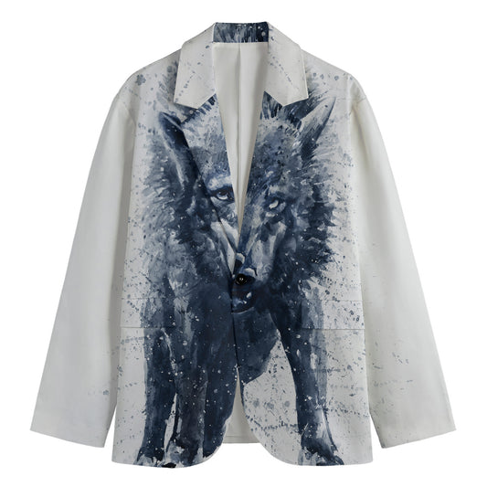 Watercolor Wolf Portrait Print Men's Blazer