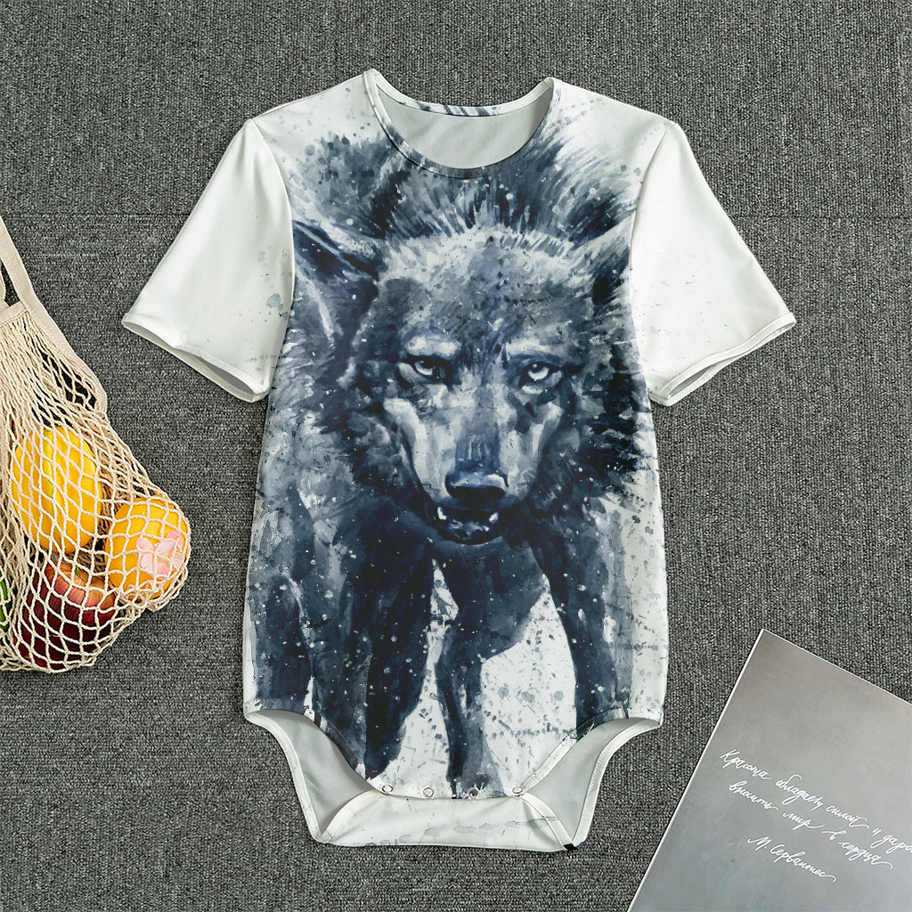 Watercolor Wolf Portrait Print Men's Bodysuit
