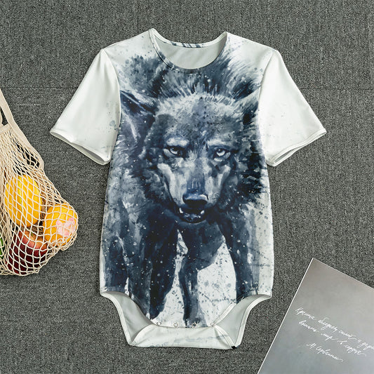 Watercolor Wolf Portrait Print Men's Bodysuit