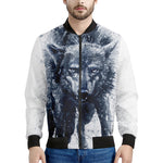 Watercolor Wolf Portrait Print Men's Bomber Jacket