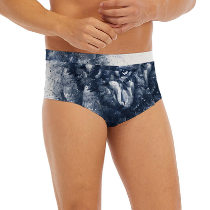 Watercolor Wolf Portrait Print Men's Briefs