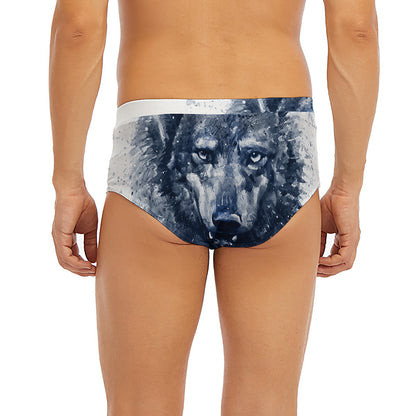 Watercolor Wolf Portrait Print Men's Briefs
