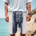 Watercolor Wolf Portrait Print Men's Cargo Shorts
