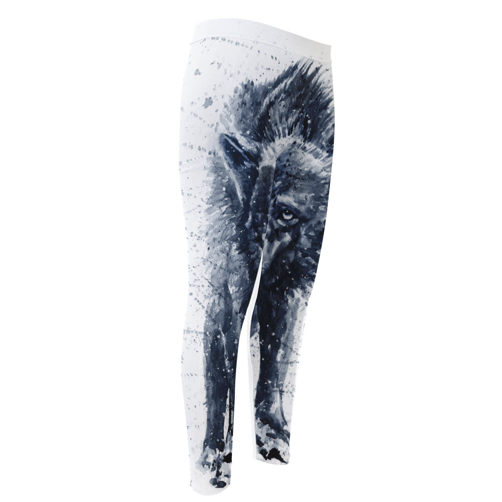 Watercolor Wolf Portrait Print Men's Compression Pants