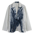 Watercolor Wolf Portrait Print Men's Cotton Blazer