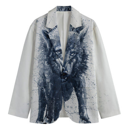 Watercolor Wolf Portrait Print Men's Cotton Blazer