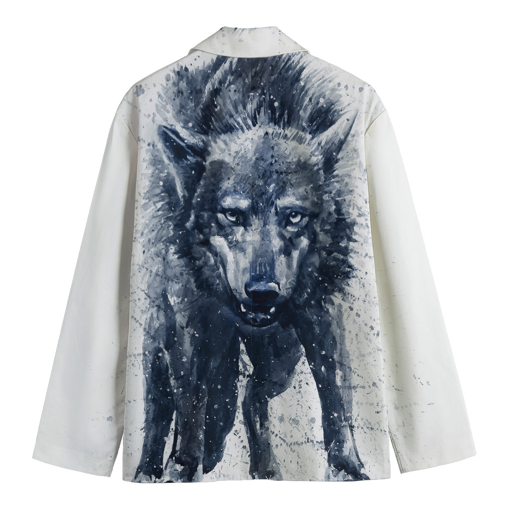 Watercolor Wolf Portrait Print Men's Cotton Blazer