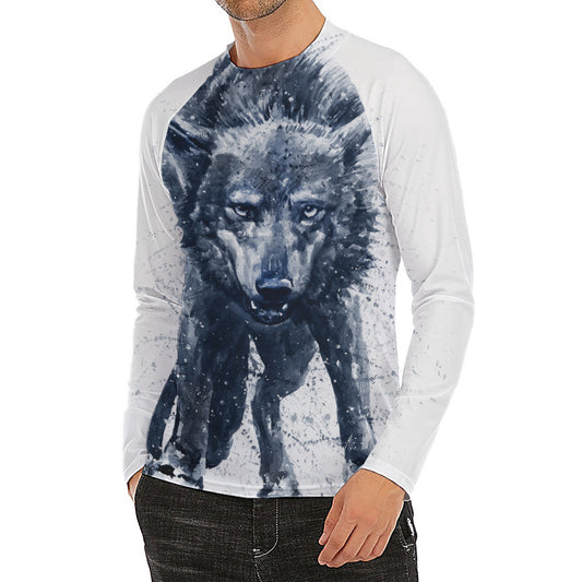 Watercolor Wolf Portrait Print Men's Long Sleeve Rash Guard