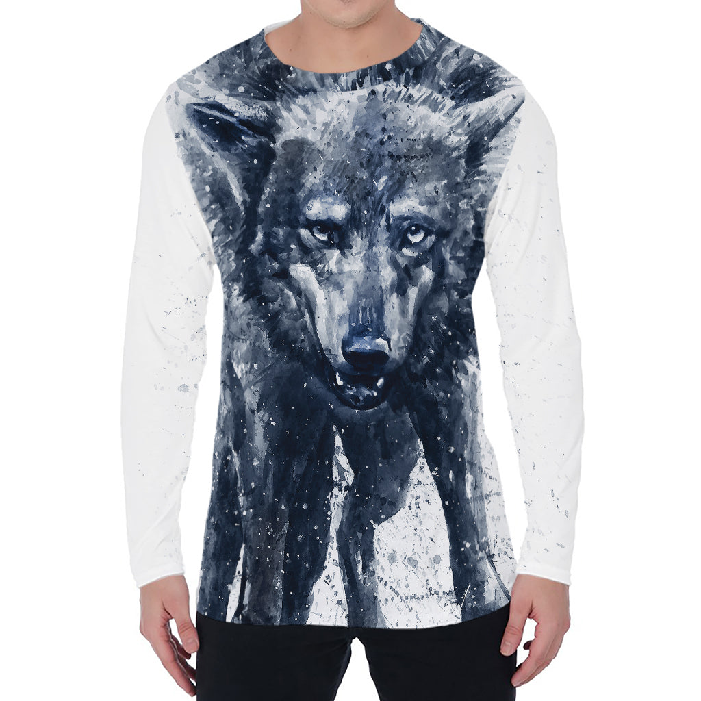 Watercolor Wolf Portrait Print Men's Long Sleeve T-Shirt