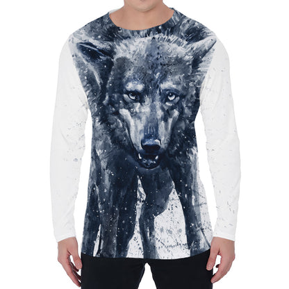 Watercolor Wolf Portrait Print Men's Long Sleeve T-Shirt
