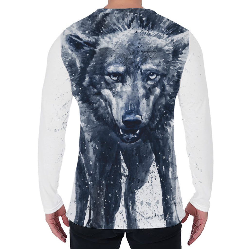 Watercolor Wolf Portrait Print Men's Long Sleeve T-Shirt