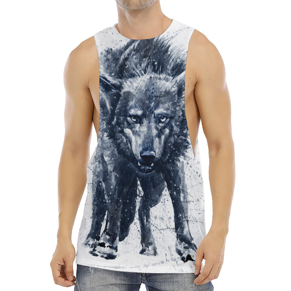 Watercolor Wolf Portrait Print Men's Muscle Tank Top
