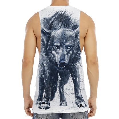 Watercolor Wolf Portrait Print Men's Muscle Tank Top