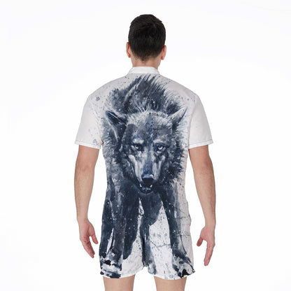 Watercolor Wolf Portrait Print Men's Rompers