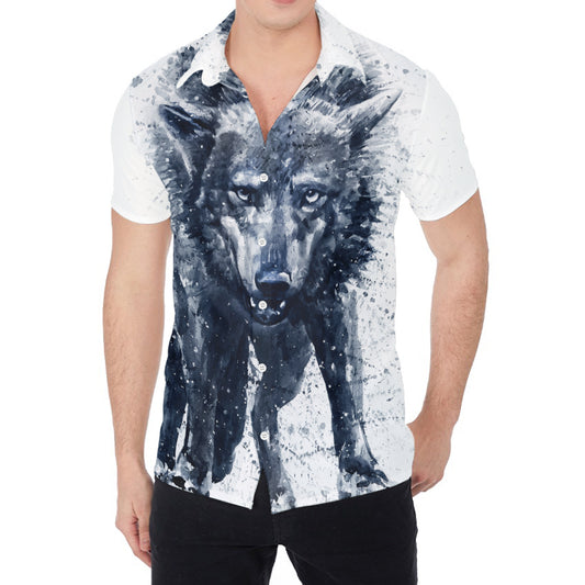 Watercolor Wolf Portrait Print Men's Shirt