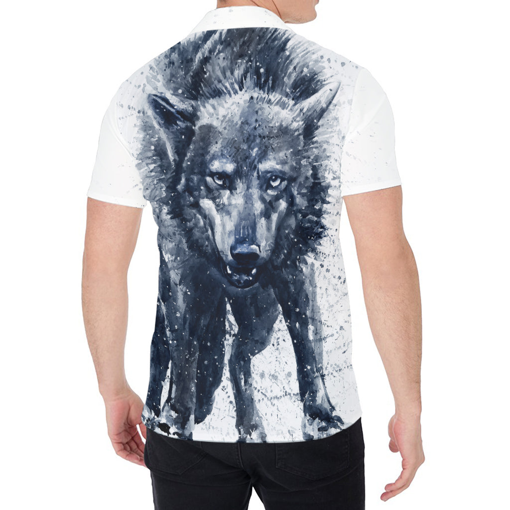 Watercolor Wolf Portrait Print Men's Shirt