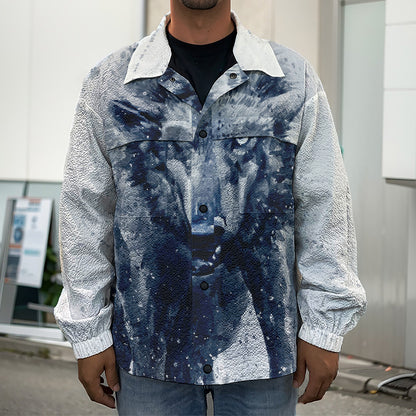 Watercolor Wolf Portrait Print Men's Shirt Jacket