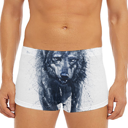 Watercolor Wolf Portrait Print Men's Short Boxer Briefs