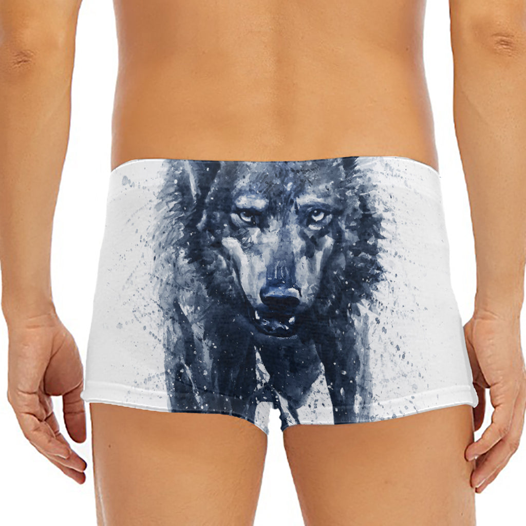Watercolor Wolf Portrait Print Men's Short Boxer Briefs