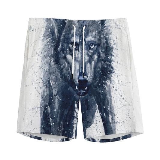 Watercolor Wolf Portrait Print Men's Sports Shorts