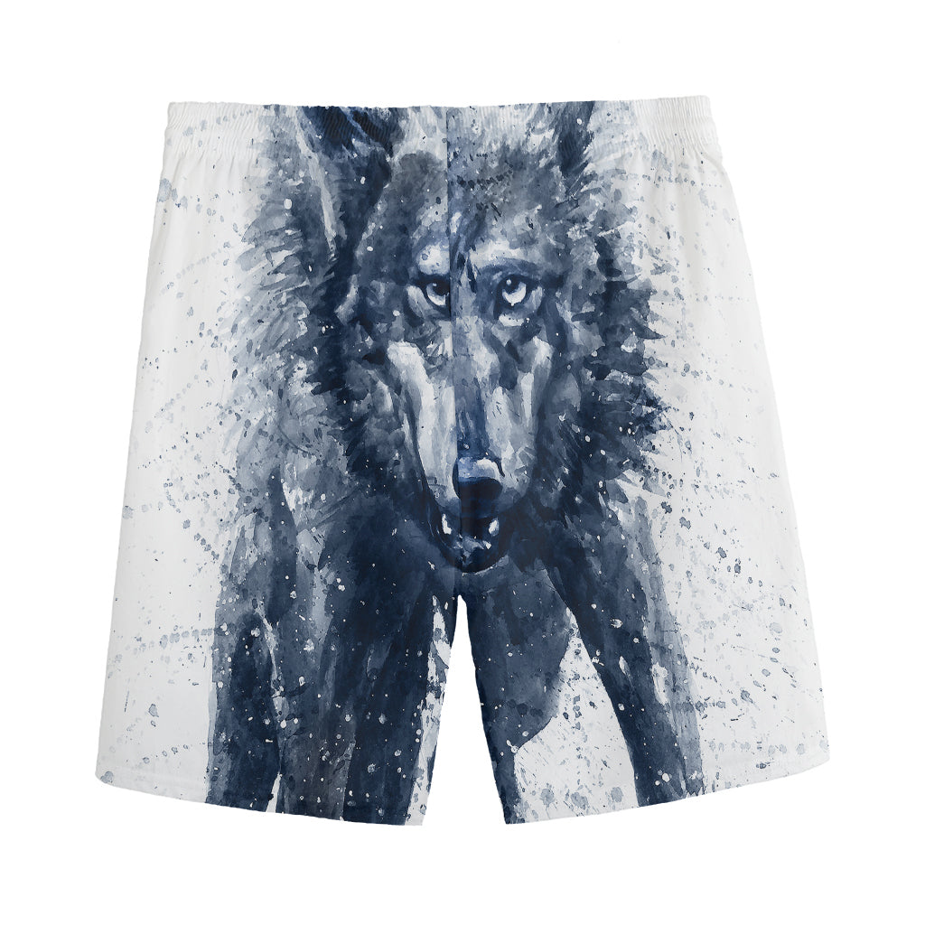 Watercolor Wolf Portrait Print Men's Sports Shorts