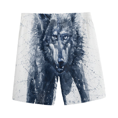 Watercolor Wolf Portrait Print Men's Sports Shorts