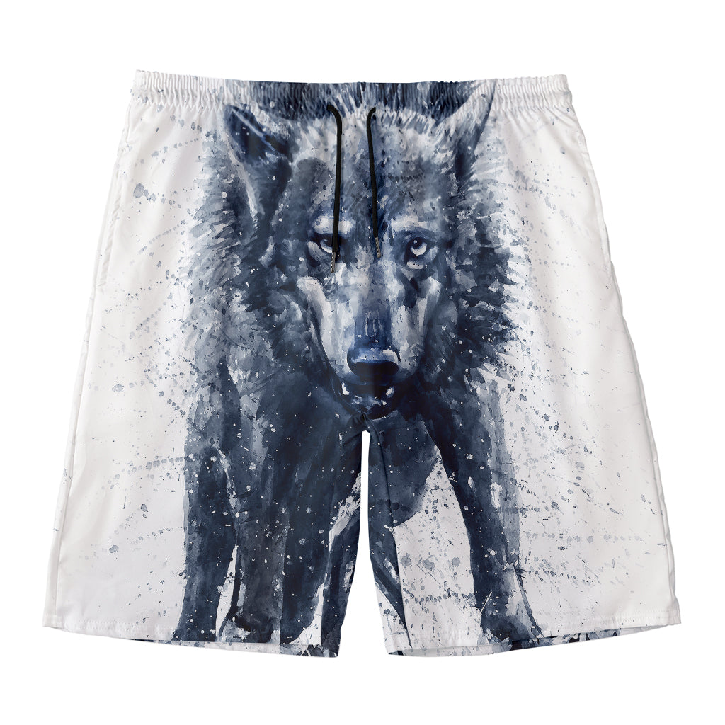 Watercolor Wolf Portrait Print Men's Swim Trunks