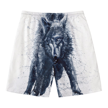 Watercolor Wolf Portrait Print Men's Swim Trunks