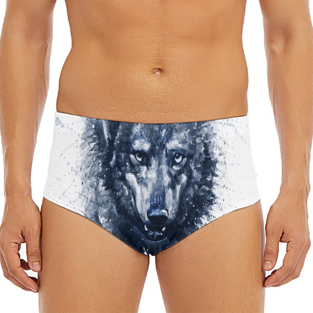 Watercolor Wolf Portrait Print Men's Triangle Swim Briefs