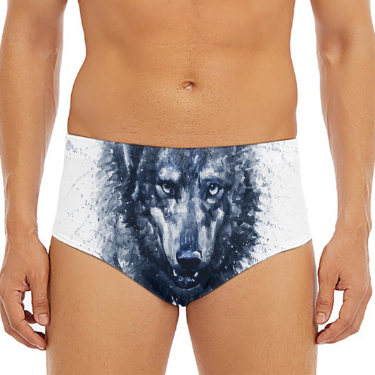 Watercolor Wolf Portrait Print Men's Triangle Swim Briefs
