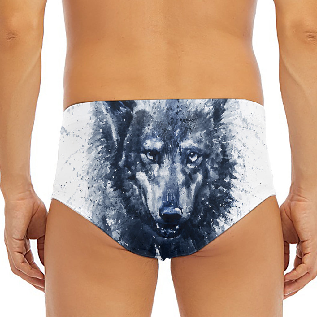 Watercolor Wolf Portrait Print Men's Triangle Swim Briefs