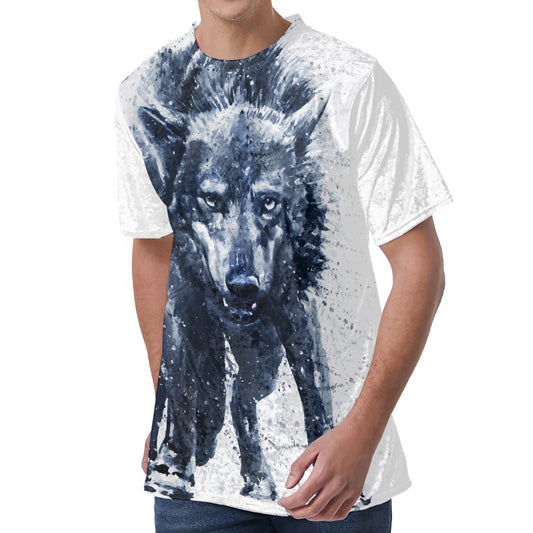 Watercolor Wolf Portrait Print Men's Velvet T-Shirt
