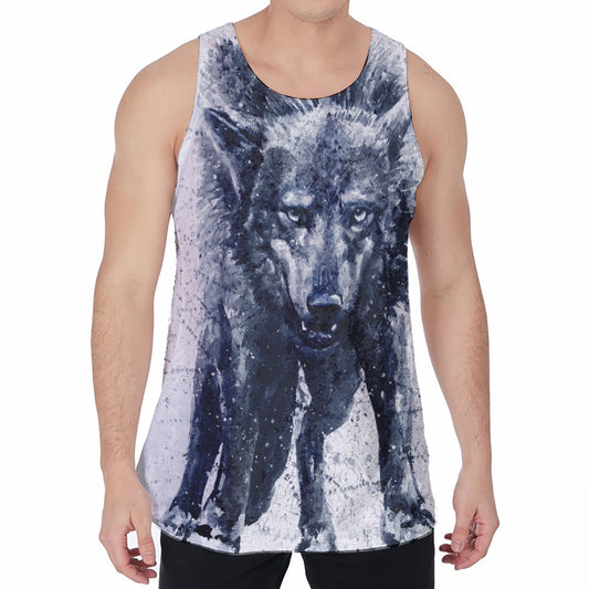 Watercolor Wolf Portrait Print Men's Velvet Tank Top