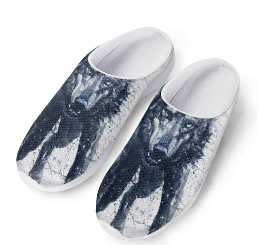 Watercolor Wolf Portrait Print Mesh Casual Shoes