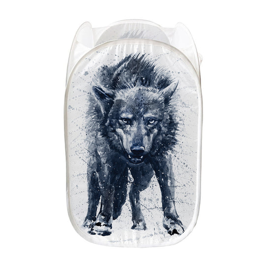 Watercolor Wolf Portrait Print Mesh Laundry Hamper